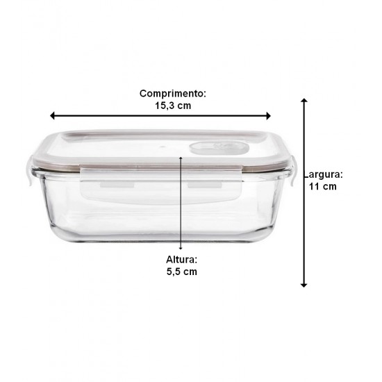 Porta Mantimento 370ml 15,3cm Por 11cm Hermético Retangular Em Vidro Borossilicato Com Tampa